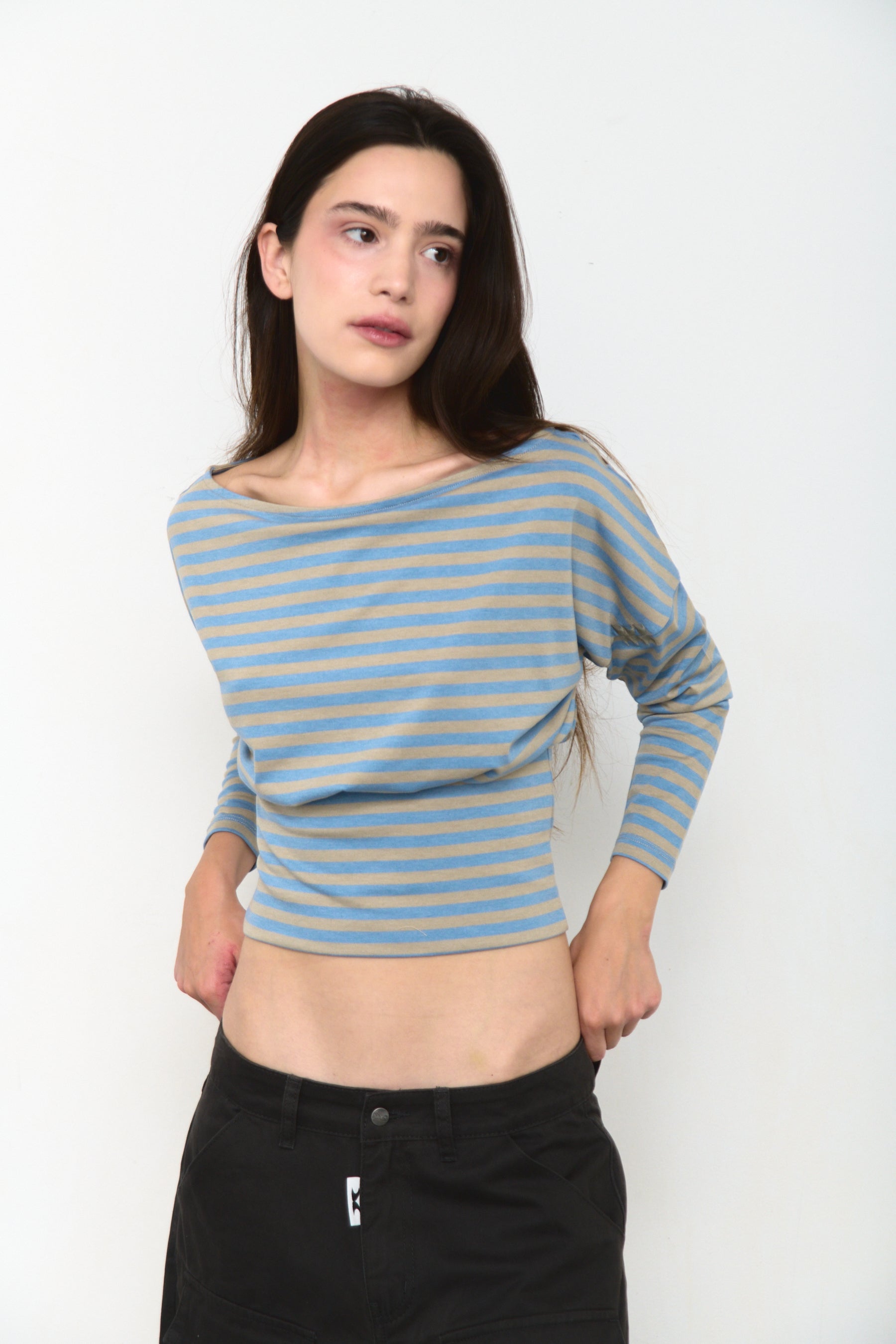 Off Shoulder Blue Striped Top