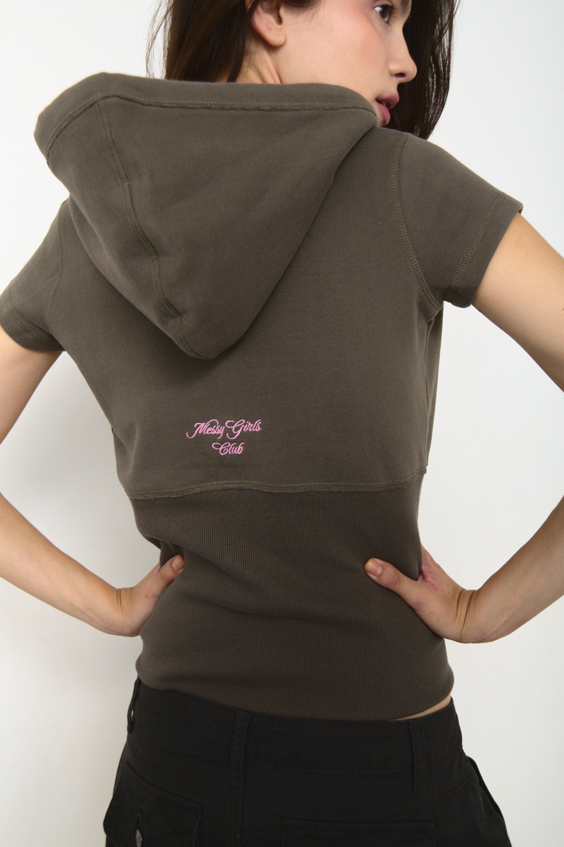 Short Sleeve Hoodie Brown