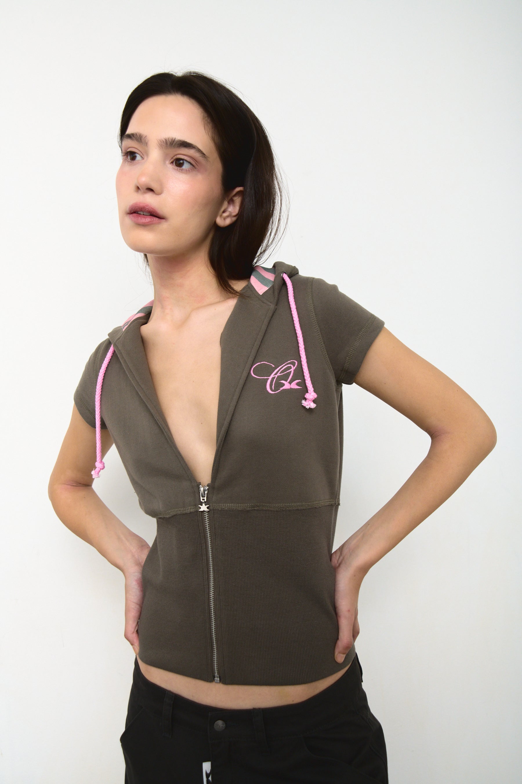 Short Sleeve Hoodie Brown