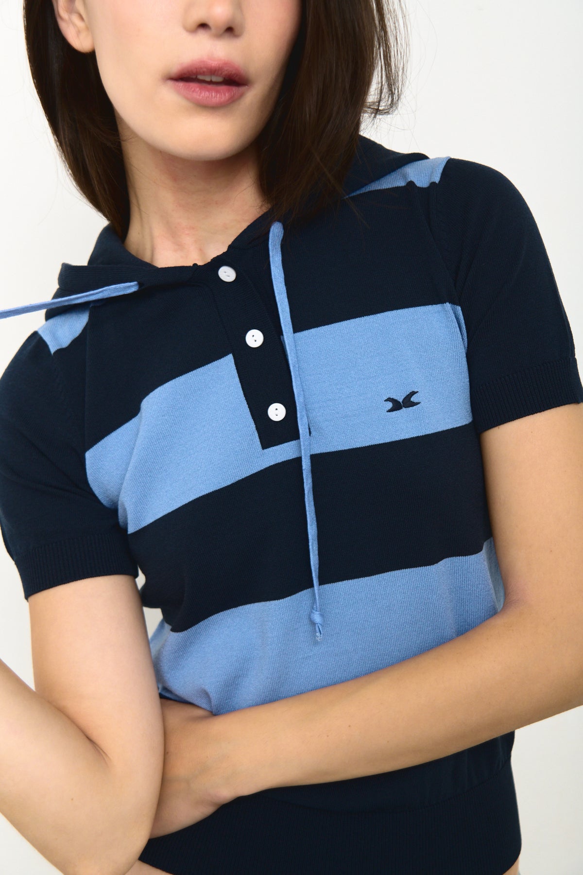 Hooded Striped Blue Polo