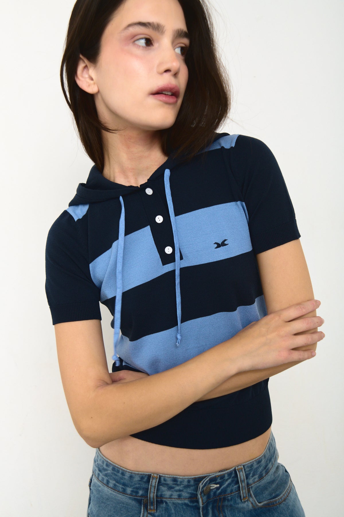 Hooded Striped Blue Polo