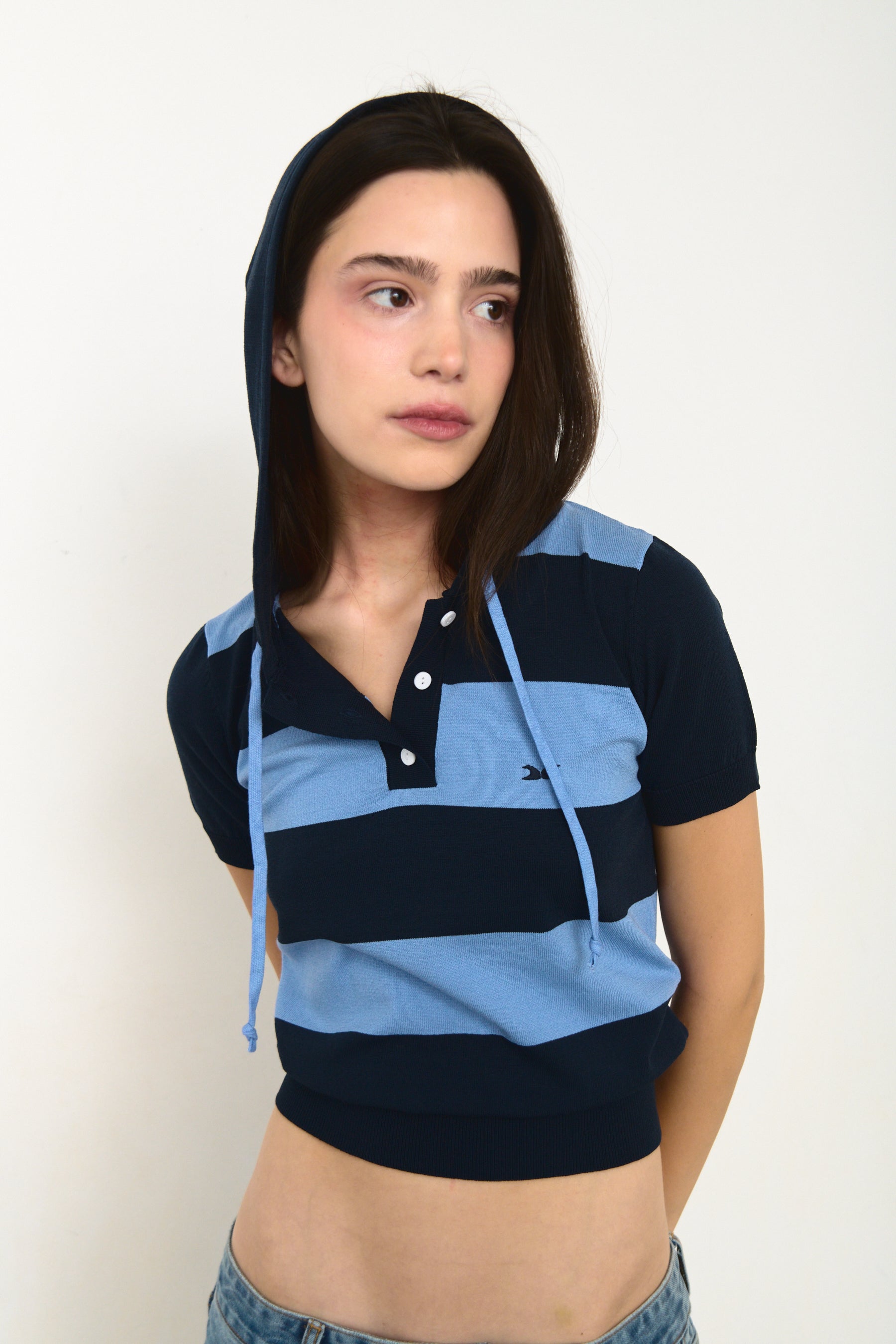 Hooded Striped Blue Polo