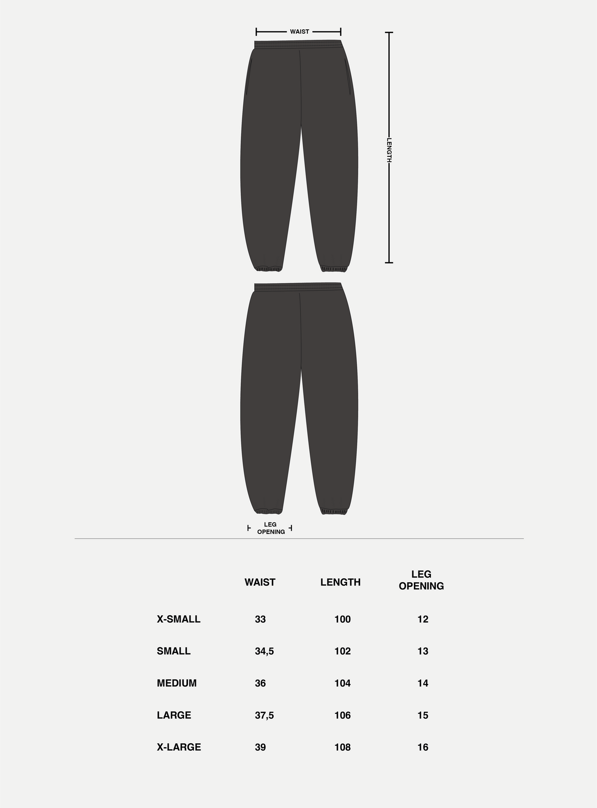 Size & fit guide: The Core Black Sweatpants