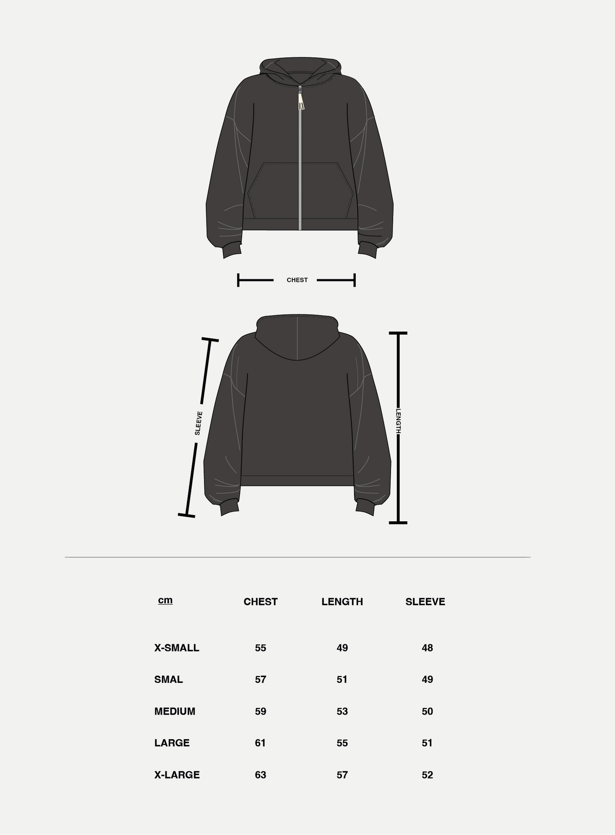 Size & fit guide: The Core 2.0 Latte Zipper Hoodie