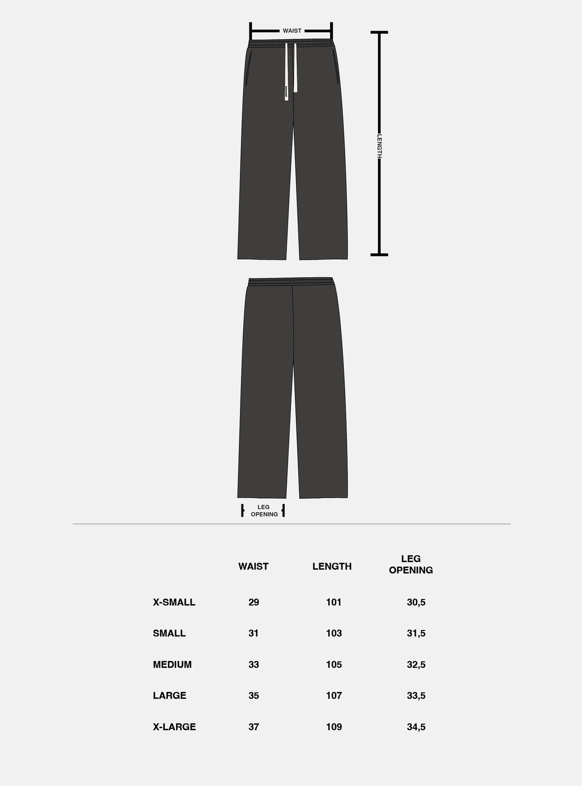 Size & fit guide: The Core 2.0 Grey Wide Jogger Pants