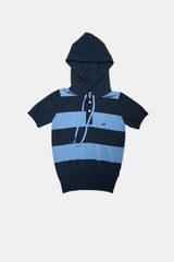 Hooded Striped Blue Polo