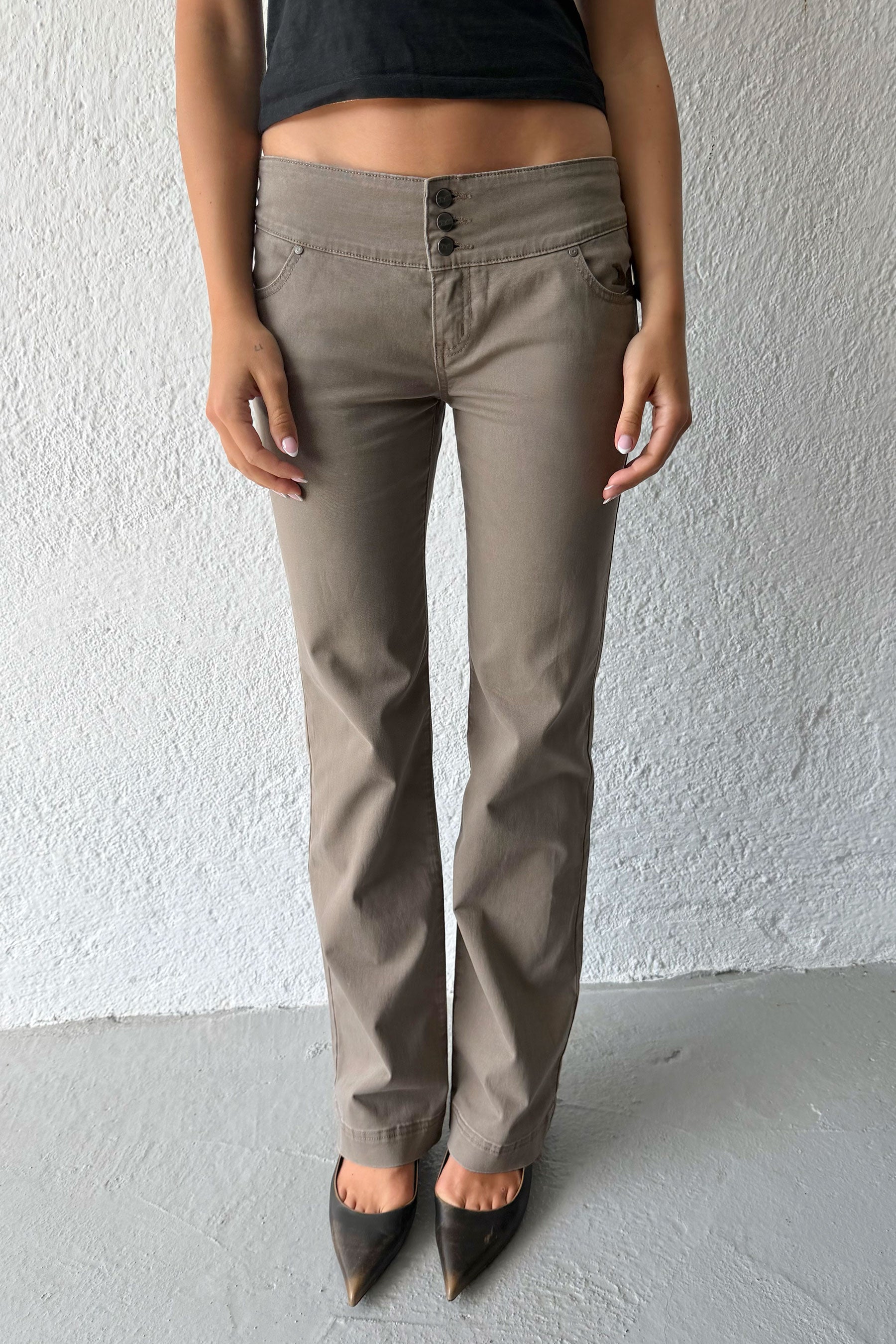 Low Rise Washed Brown Pants