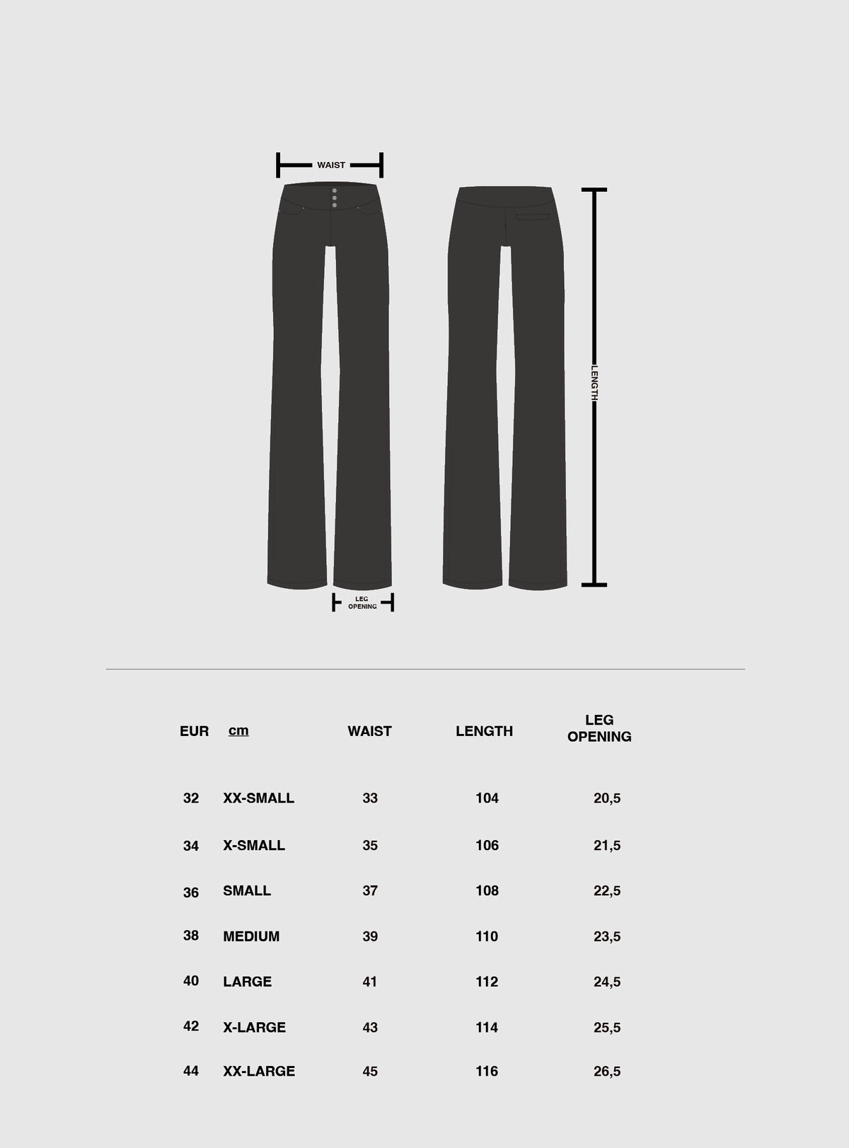 Size & fit guide: Low Rise Washed Brown Pants