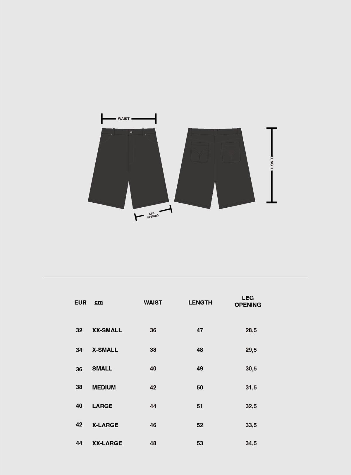 Size & fit guide: Dark Grey Shorts